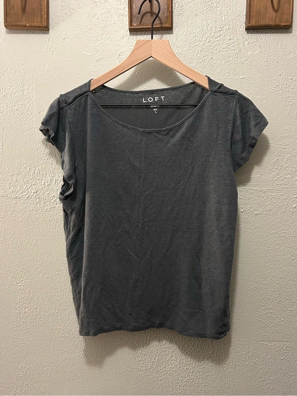LOFT Olive Green Flutter Sleeve Linen Tee